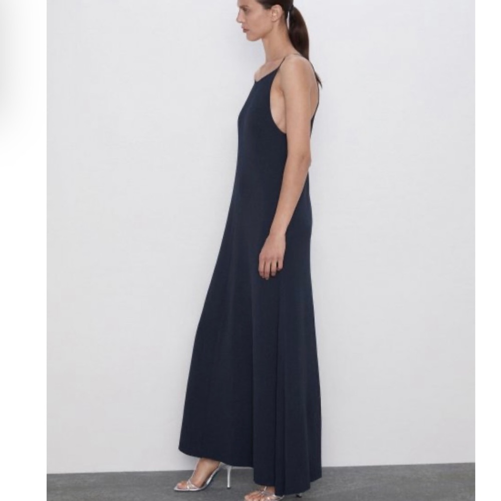 Zara Maxi Dress Size‎ Small Navy Sleeveless Classic Preppy - Picture 2 of 16